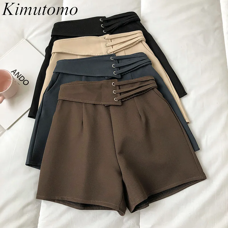 Kimutomo Fashion Spring Solid Chic Shorts Kvinnor Koreansk stil Elastisk Hög Midja Kvinnor Kläder Outwear Casual 4 Färger 210521