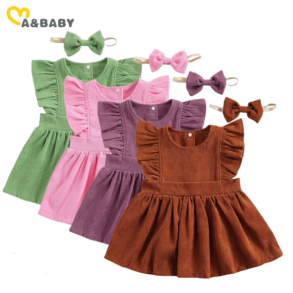 1-6Y夏ヴィンテージ幼児子供子供赤ちゃん女の子ドレスフリルコルドロイ女の子衣装210515のためのラインドレス