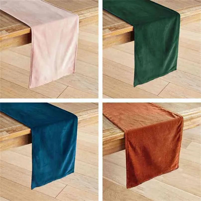 Strona główna 12 Kolory Dostępne Matowe Velvet High End Table Runner Green Teal Cloth Platemat 210709