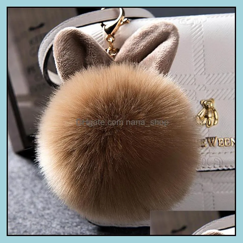 Fur Pom Pom Keychain Fake Rabbit fur ball key chain porte clef pompom de fourrure pompon Bag Charms bunny keychain Keyring