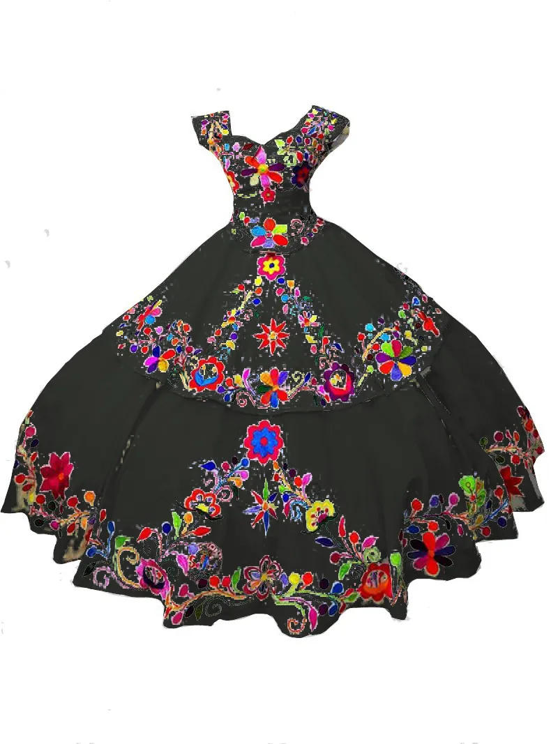 green emerald velvet dress Embroidered Mexican Evening Dress main image 0