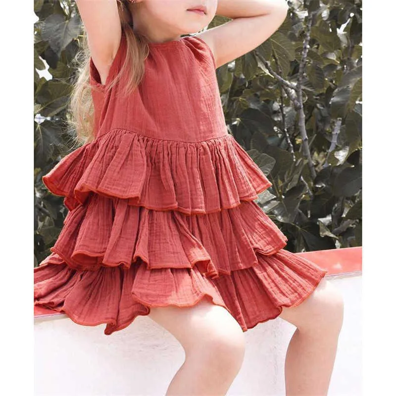 1-4years Lato Maluch Dzieci Dziewczyny Księżniczka Bez Rękawów Warstwowych Sukienki Piękny Casual Bawełniana Pościel Kostium Dzieci Odzież q0716