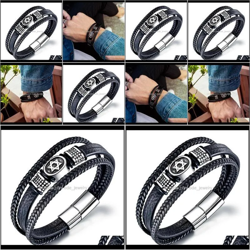 mens punk ceremony pentagram steel ring braided leather bracelet boys christmas gift