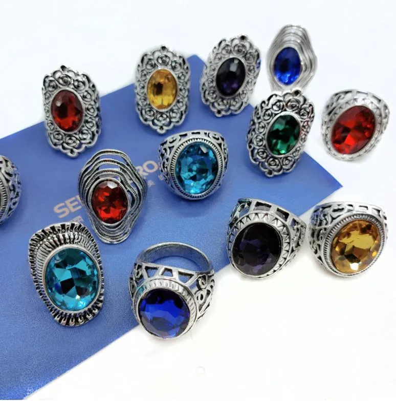 Wholesale 50pcs Mix Lot Antique Silver Rings Mens Womens Vintage Gemstone Jewelry Party Ring Ing Ring Free Ship