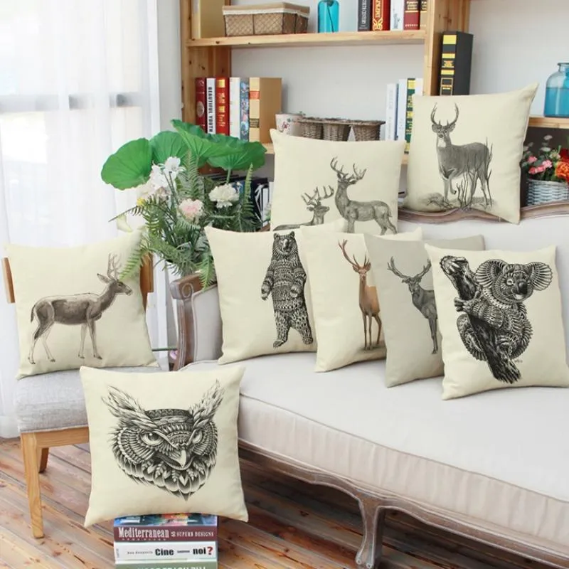 Cushion/Decorative Pillow Nordic Style Animal Printed Cushion Cover Home Decorative Pillows Car Sofa Bed Art Throw Case Linen Custom Pillowc