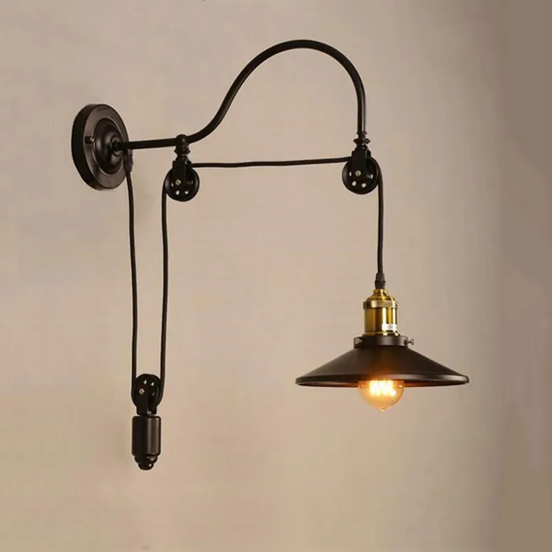 American Retro Wall Lamp LOFT Industrial Wind Iron Lamp Pulley Lifting Wall Lamp Bar Decorative Lamps Sconce Wall Lights Foyer