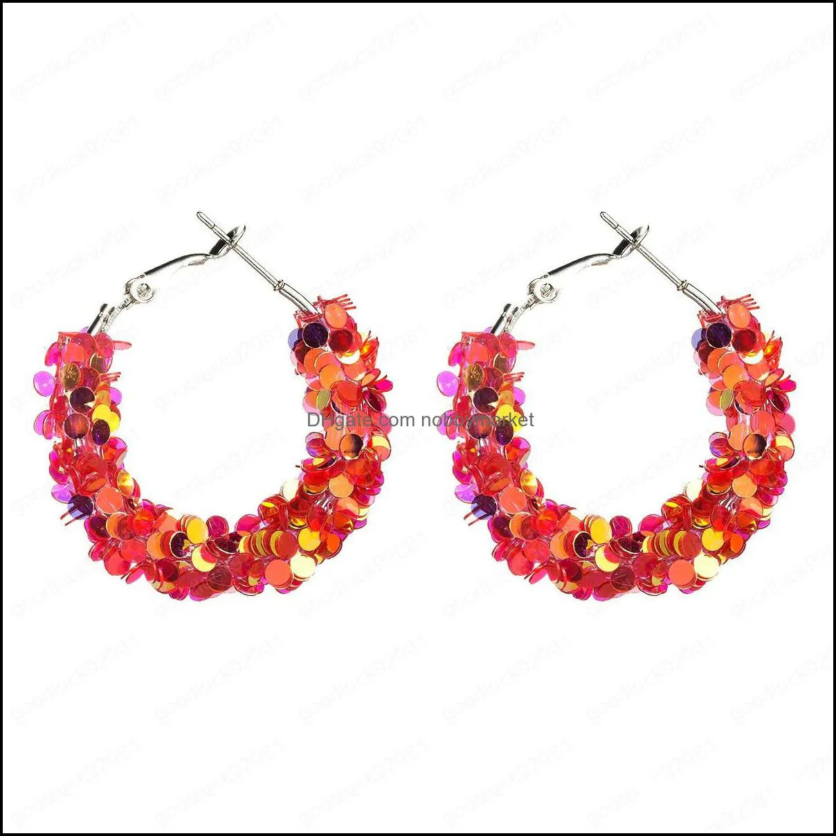 Fashion Hoop Earrings Glitter Sequins Jewelry Geometric Charm Design Big Round Bling Women Lady Hoop Jewelry Earring Party Gifts