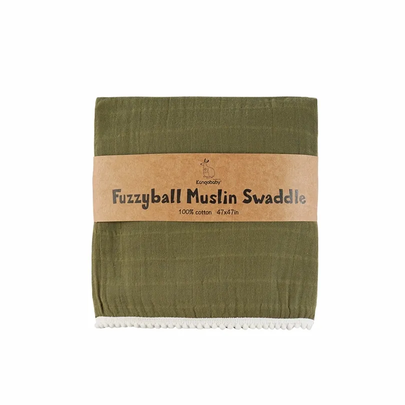 Kangobaby Fuzzy Ball Muslin Swaddle Born Wrap Mottagande filt Baby Due Dusch Presenter Storlek 100% Organisk Bomull 211105