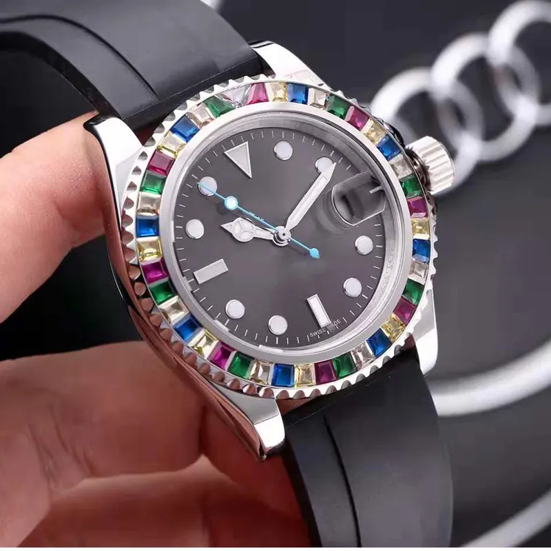 Casual Watches Original Automatic Movements Rubber Strap First Quality Sapphire mirror Men-watch Colorful Diamond Decoration Watchcase Orologio di Lusso