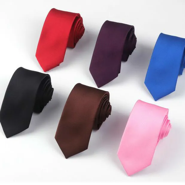 Korean fashion designer mens necktie solid skinny slim 6cm black pink red blue wedding business neck ties for men 50pcs fedex