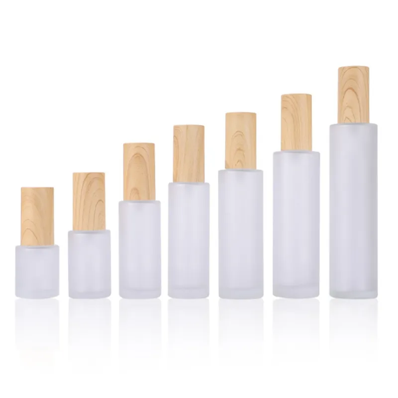 20ml ~ 120ml 서리 유리 로션 스프레이 병 50ml 빈 매트 에멀젼 액체 병 나무 라인 플라스틱 모자