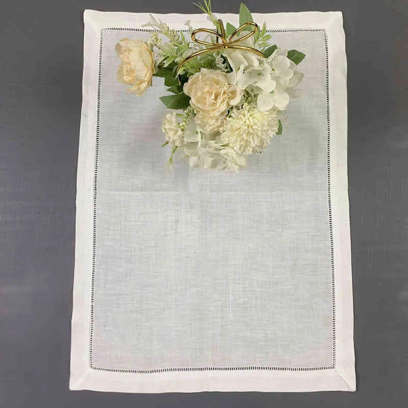 Unisex Handkerchiefs White Linen Hemstitched Placemats Table Cloth For Special Occasions 14"x19"-inch