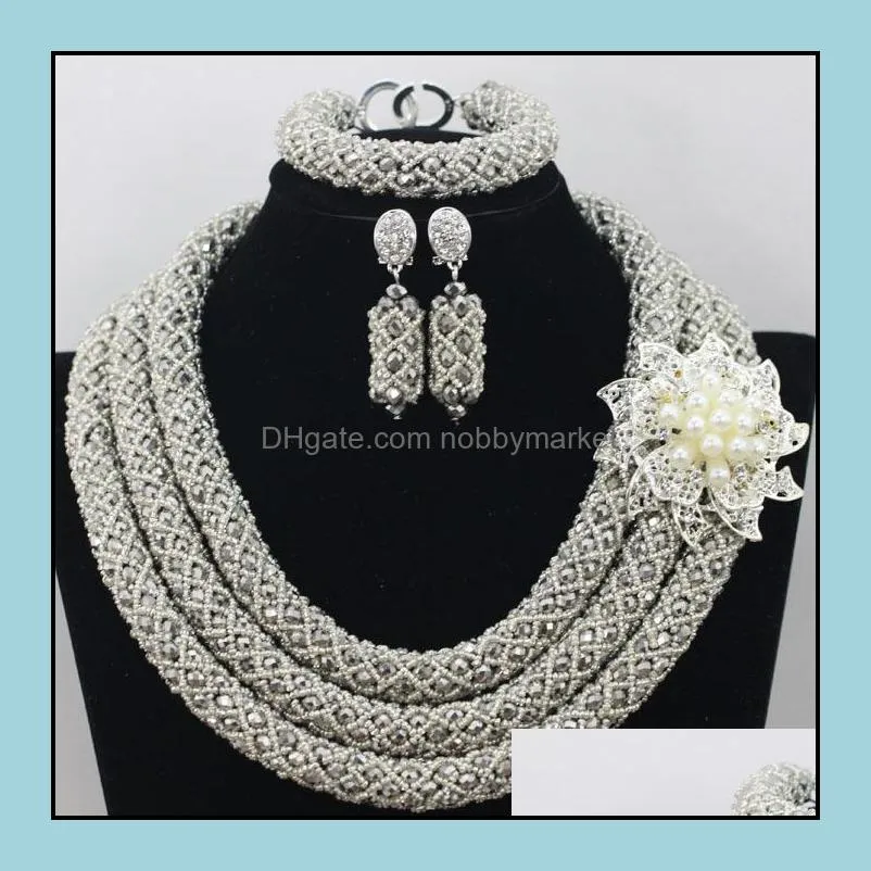 Chunky Gold Crystal Beads Women Necklace Bridal Fashion Jewelry Wedding African Beads Jewelry Set 2017 Free Shipping ABF470 C18122701