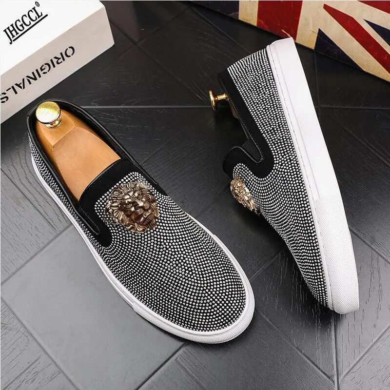 NEW Pointed Toe Embroidery Rhinestone Flat Shoes For Men Male Wedding Dress Prom Homecoming Shoe Zapatos Hombre A6