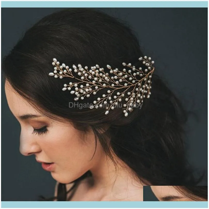 Bride Headwear Bridesmaid Handmade Faux Pearl Leaves Tiara Wedding Accessories Hair Clips & Barrettes