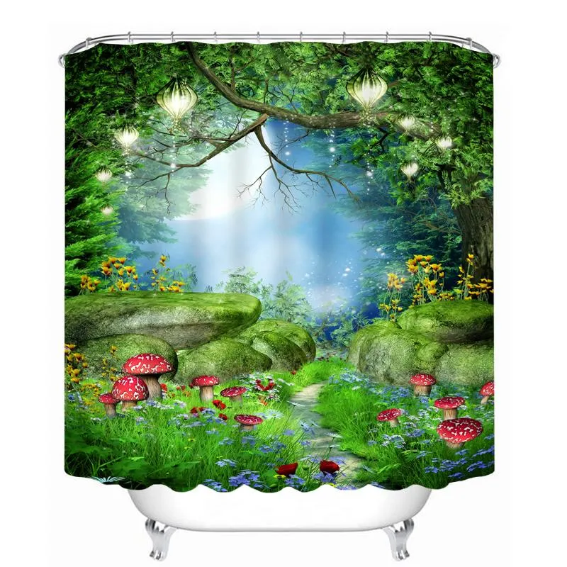 Shower Curtains 3D View Fairy Tale World Swan And Flamingo Bathroom Curtain Waterproof Thickened Bath Customizable