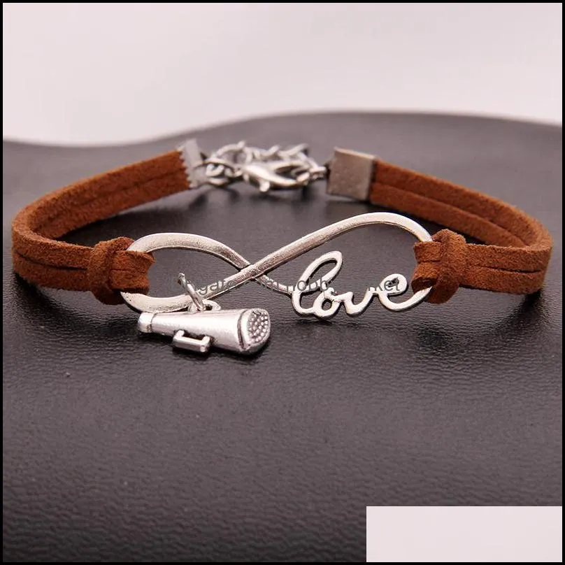 Cheer leader Horn Charm Bracelets Wish infinity Love Velvet Rope Wrap Bangle For women Men Luxury Sports Jewelry Gift