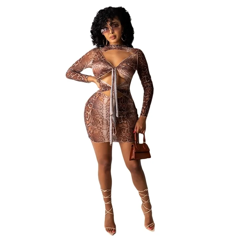 Midnight Party Wear Frauen Sexy See-Through Kontrast Patchwork Minikleid Chic Bodycon Langarm Undefiniert Streetwear 210525