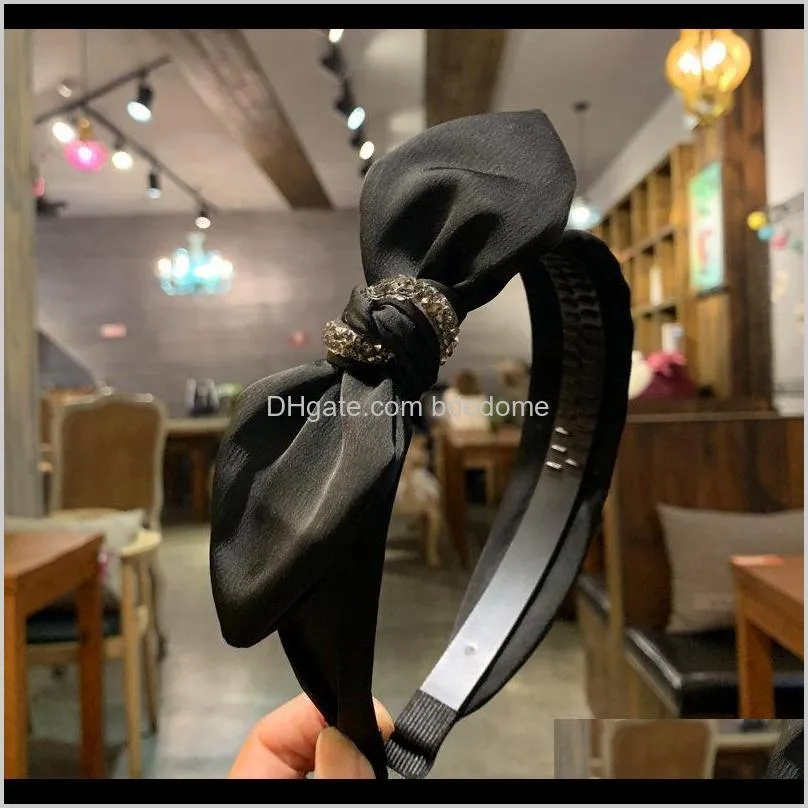 Headbands Hair Jewelry Drop Delivery 2021 Autumn/Winter Korean Version Of The Wide-Brimmed Cute Bow With Tooth Non-Slip Headband Girl Aessori