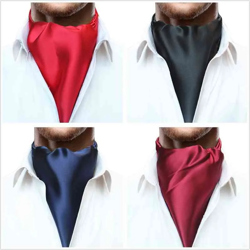 Jemygins Original Ins ing wysokiej jakości mężczyźni slik zwykły kolor Soild Ascot Cravat Neck Tie Szaliki Akcesoria