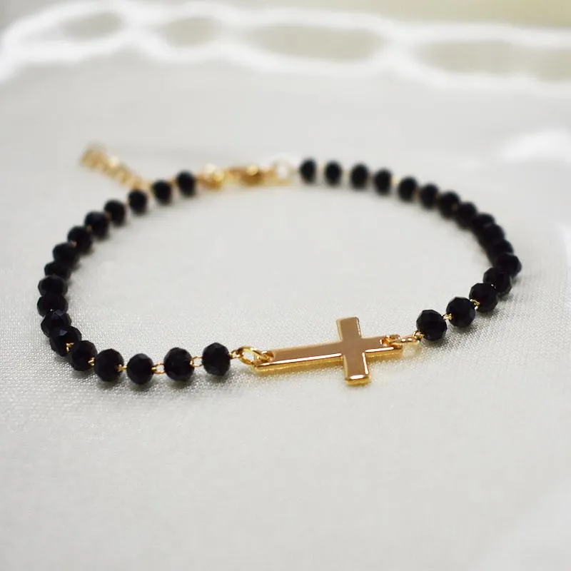 Charm Pulseiras 2021 Moda Requintado Preto Beades Cross Bracelet Cor De Ouro Cadeia De Metal Para Mulheres Homens Party Gifts Jóias