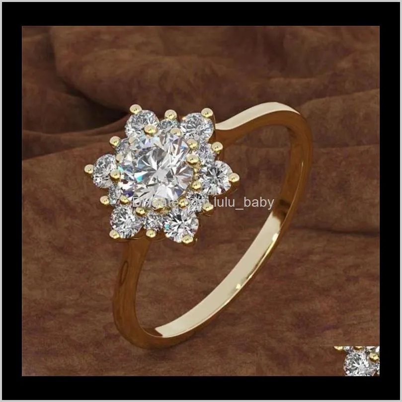 luxury female snowflake ring fashion 925 silver yellow rose gold color crystal zircon stone ring vintage wedding rings for women t482