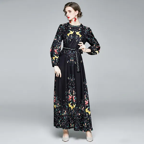 Women's Slim Fit Lace Long Dress, Long Sleeve Floral Chiffon Dress