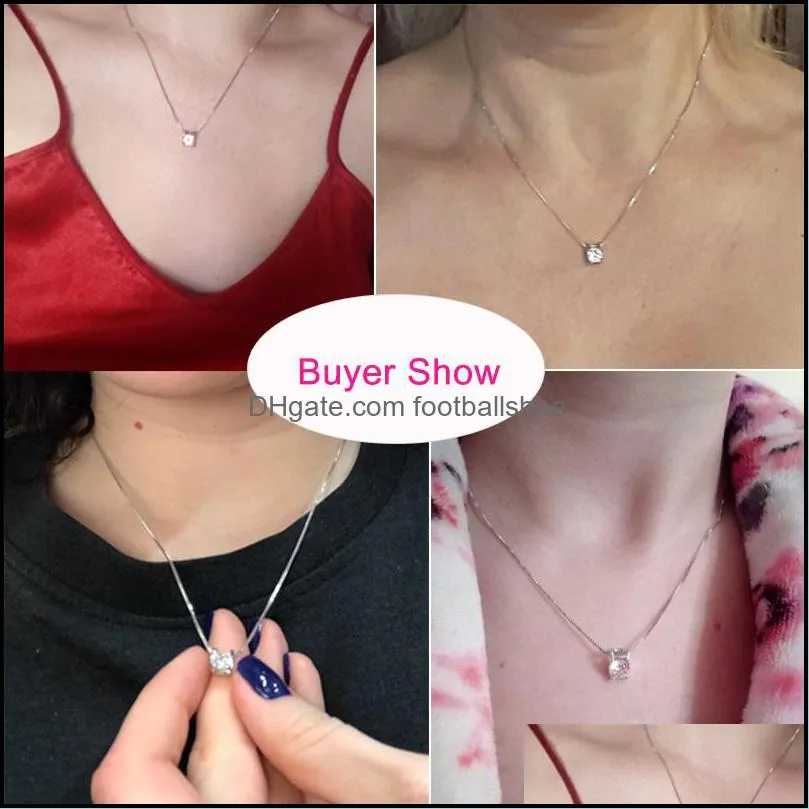 Shiny Crystal Pendant Necklace For Women With 45cm Box Chain Luxurious Big Cubic Zirconia Necklace Female Square Stone S200