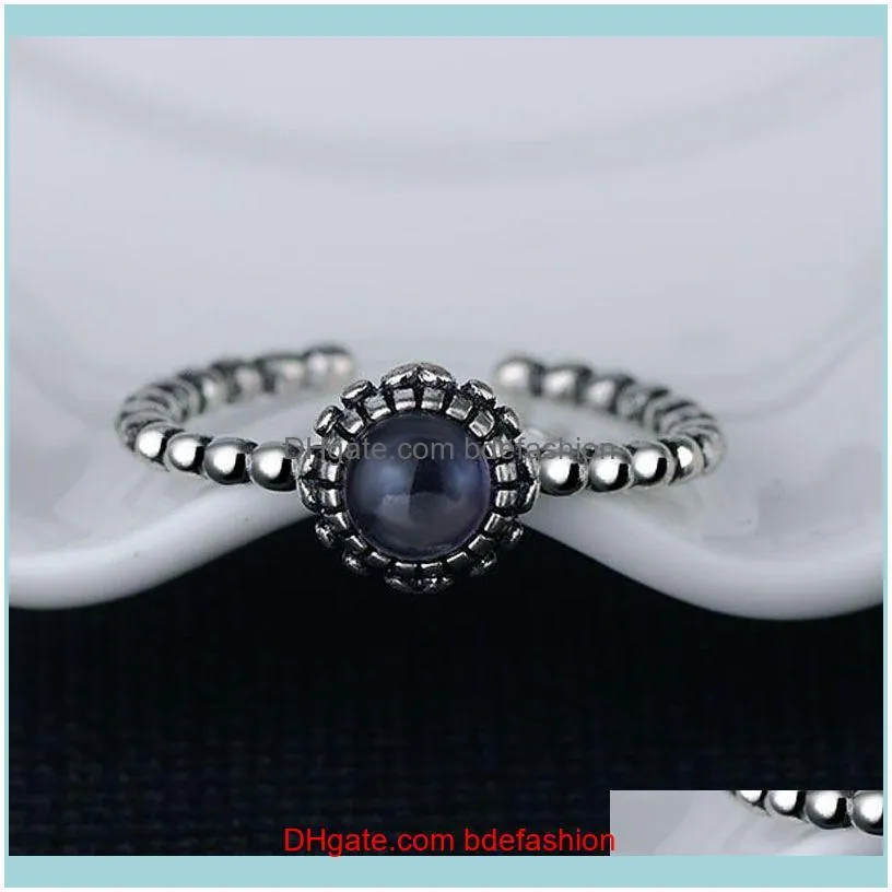 New Vintage 925 Silver Twelve Months Birthday Stone Open Size Rings For Women Fashion Round Gemstone Wedding Engagement Ring