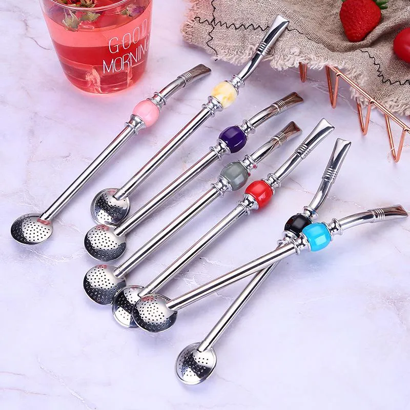 Stainless Steel Drinking Straw Spoon Tea Filter Yerba Mate Tea Straws Bombilla Gourd Reusable Tea Tools Bar Accessories LX3958