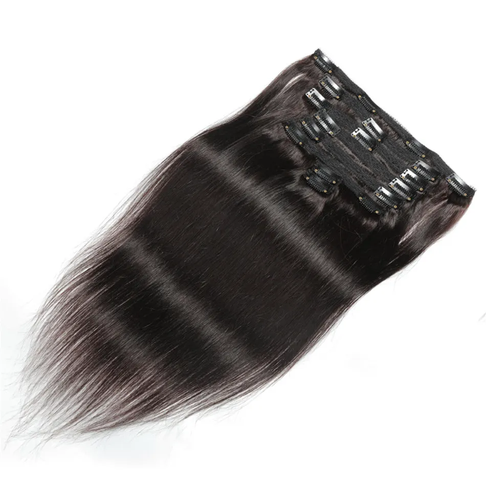 Brazilian Straight Clip in Human Hair Extensions 8Pcs/Set 8 to 22 inch Machine Made 2# Clip ins