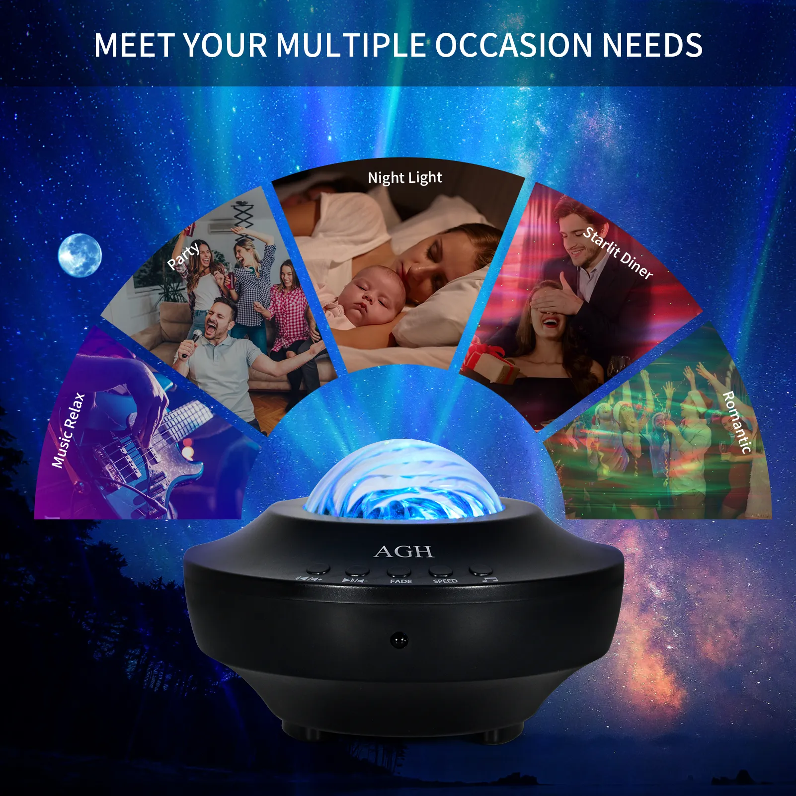 Starry Night Light Projector for Bedroom，Sky Galaxy Projector Ocean Wave  Projector Light Bluetooth Music Speaker, As Gifts for Birthday Party  Bedroom 