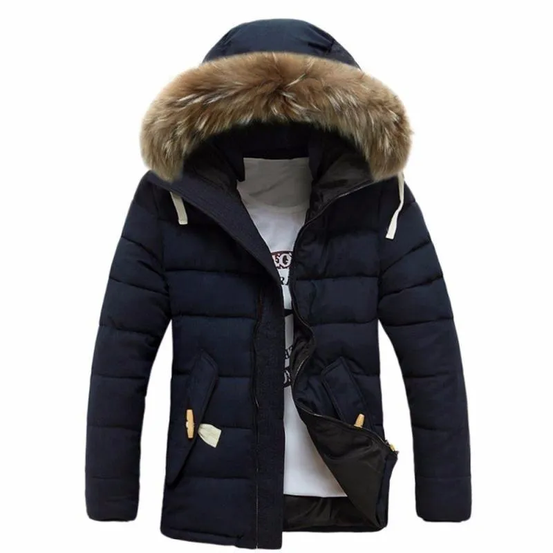 Мужские куртки зима густой теплый хлопковой капюшон плюс размер куртка для мужчин из искусственного меха воротнич