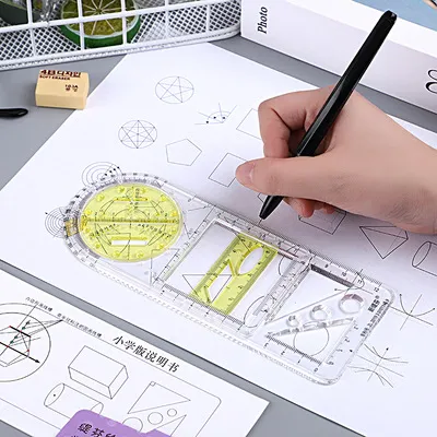 Multifunctional Geometric Ruler Geometric Drawing Template Measuring Tool  For School Office