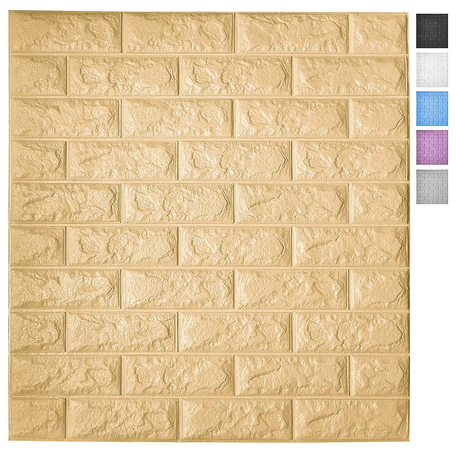 Art3d 5-Pack Peel and Stick 3D Wallpaper Panels for Interior Wall Decor Carta da parati autoadesiva in mattoni di gommapiuma in giallo, copre 29 piedi quadrati