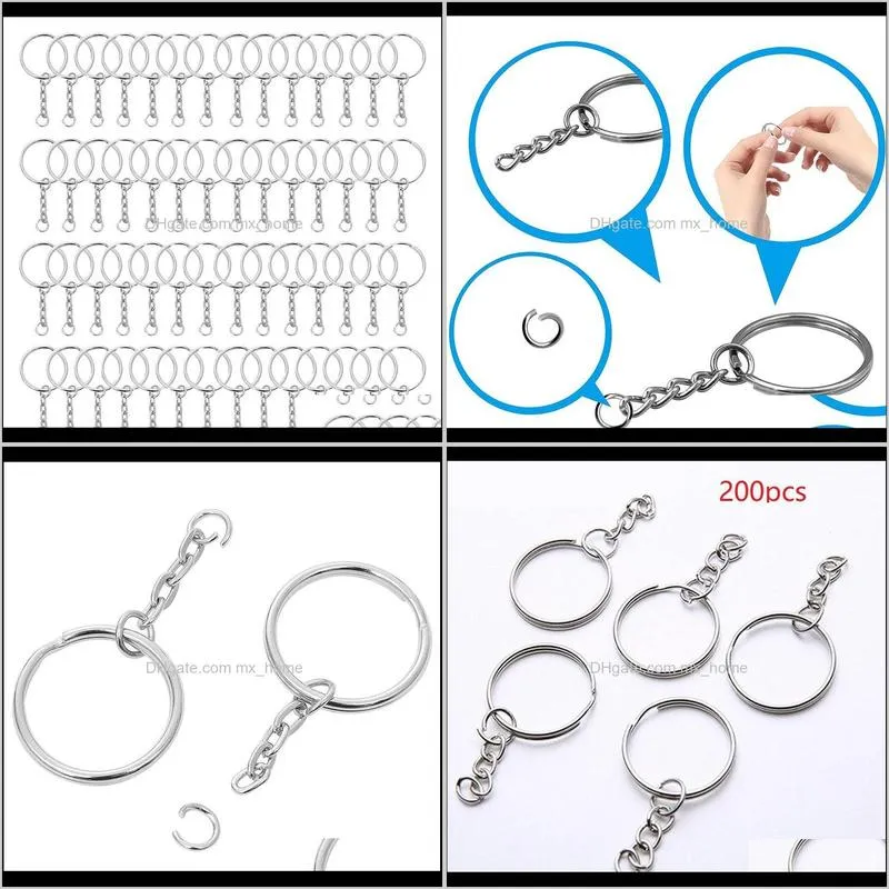 200 pieces of separate key ring with chain and jump ring in bulk, suitable for diy crafts, 1 inch