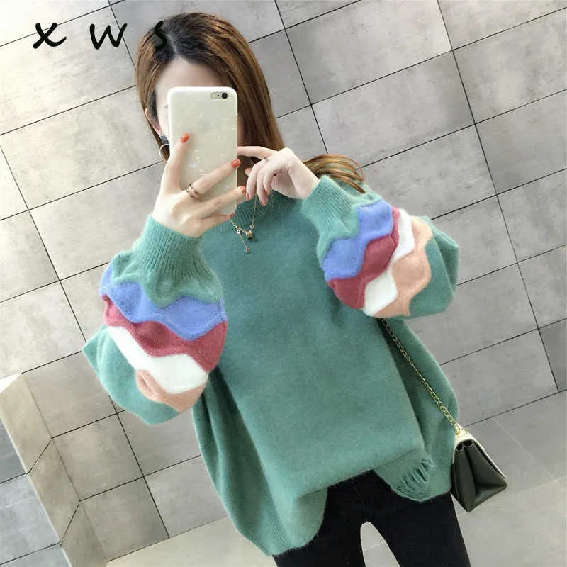Herfst winter casual trui tops knitwear losse stijl oversize knitwear patroon sweater tops losse jumpers femme 210604
