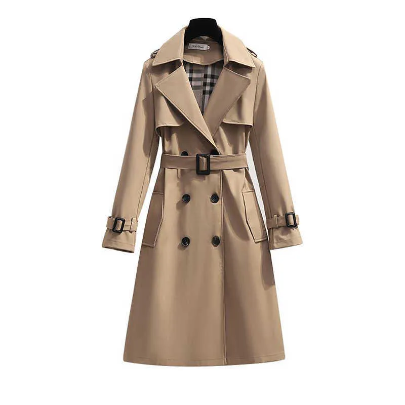 S - 4XL Brand New Primavera Autunno Lungo Donna Trench Coat Doppio Petto Abito Kaki Cappotti larghi Lady Capispalla Moda Top 2021 S0903