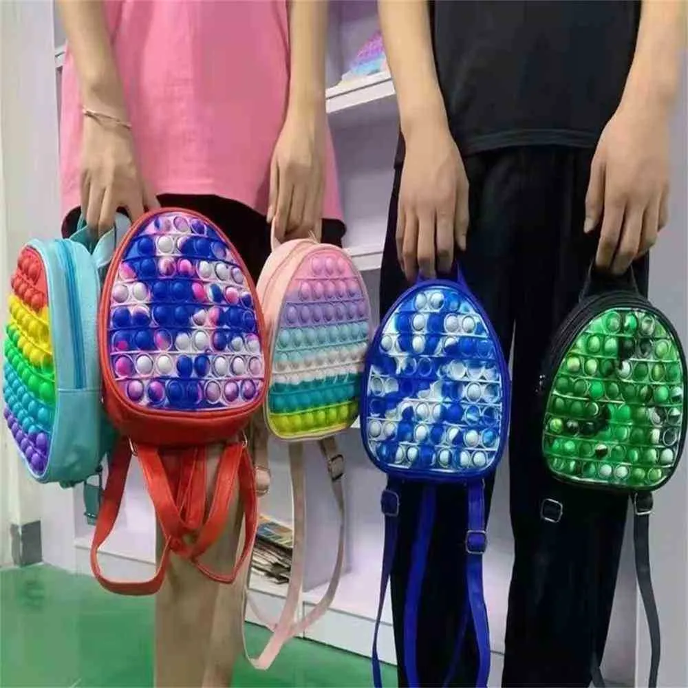 Popet Bubble Fidget Backpack Rainbow Tie Dye Sensory Push Pop Bubbles Bag Purses Kids Adult Shoulder Bags Silicone Handbag Tote Christmas Gift H93RB7N