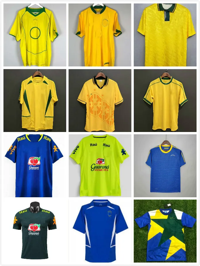 Brasil Camisa de futebol 2002 2004 2006 2010 Retro koszulki piłkarskie Vintage Maillot klasyczna koszulka piłkarska #9 RONALDO #10 RIVALDO #11 RONALDINHO 1957 1988 1994 1998 2000