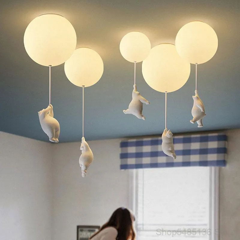 Modern Balloon Bear Cartoon Nursery Pendant Light For Kids Rooms