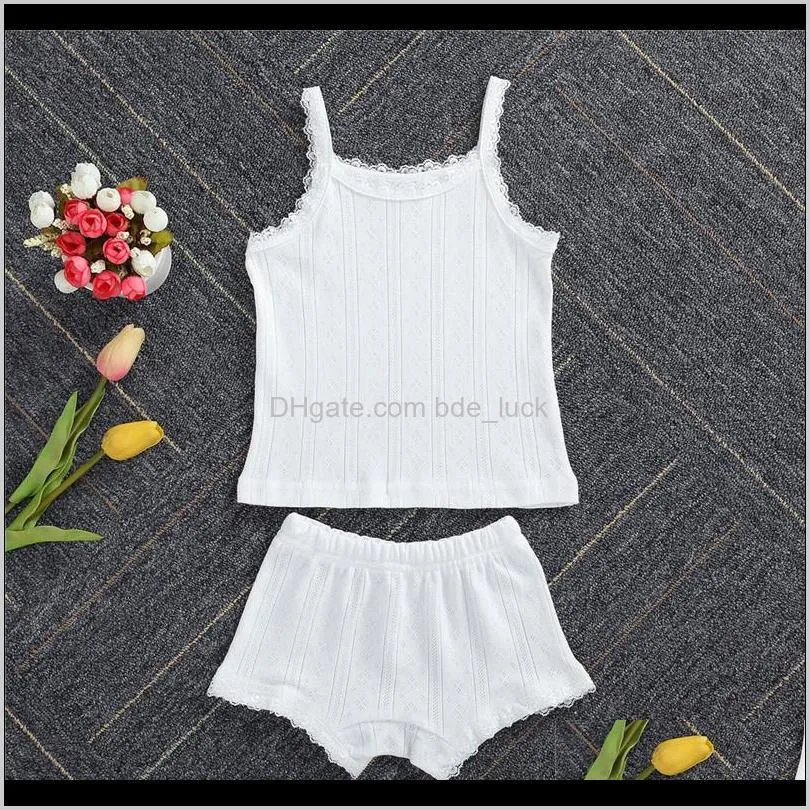 Girls Homewear Clothing Sets 2020 Summer Kid Clothes Lace Sleeveless Vest Tops+Shorts Children Comfortable Pajamas Clothing Sets