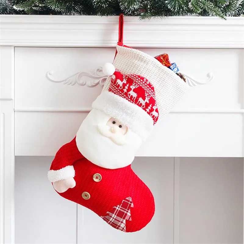 Christmas Tree Stockings Santa Claus Candy Gift Bag Old Man Snowman Red White Sock Xmas Party Hanging Decoration Supplies dd601