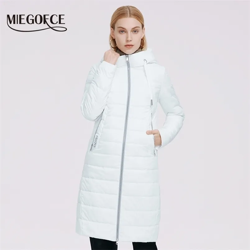 Miegofce Spring Jacket H-formad design knä längd Hög reversibel slider kappa för kvinnor står krage parka kappa 210819