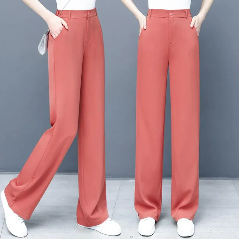 Spring And Autumn Women's Pants Casual Fashion Wide Leg Stretch High Waist Straight Harem 210429