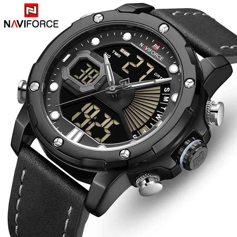 NAVIFORCE Moda Spor Erkek İzle Erkekler Su Geçirmez Kuvars Saatler Erkek Tarih LED Analog Dijital Saat Relogio Masculino 210517