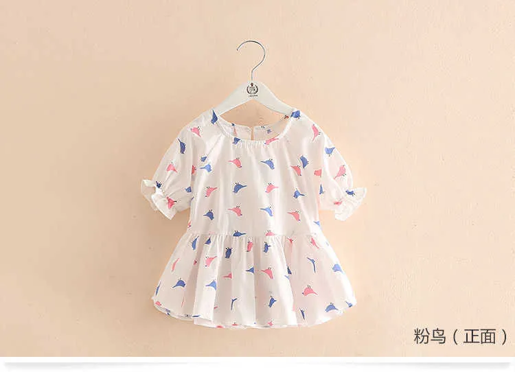  Hot Summer 2 3 4 6 8 9 10Years Thin Sweet Cute Cartoon Animal Print Blouse Baby Kids Girls Short Lantern Sleeve Dress Shirt (9)