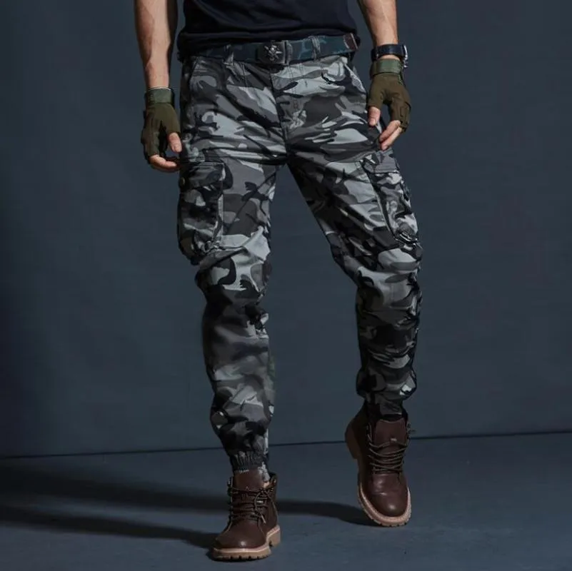 Khaki Casual Pants Men Military Tactical Joggers Camouflage Cargo Multi-Pocket Fashions Army Plus Size Trousers W176 Men's