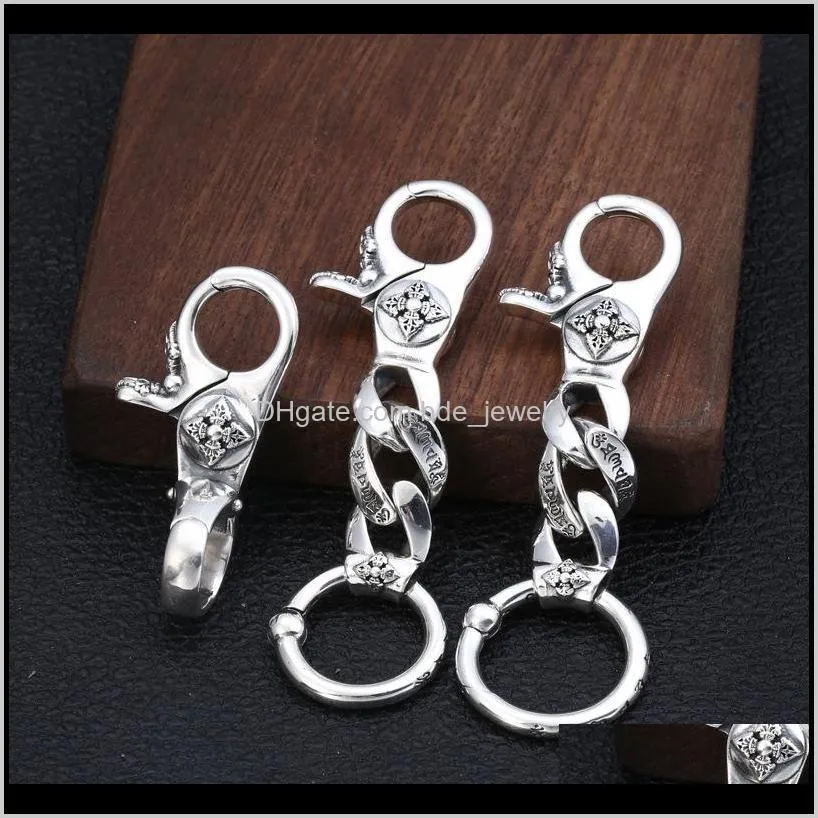 brand new 925 sterling silver vintage handmade key ring key chain american european antiqeu silver fashion accessories key ring punk
