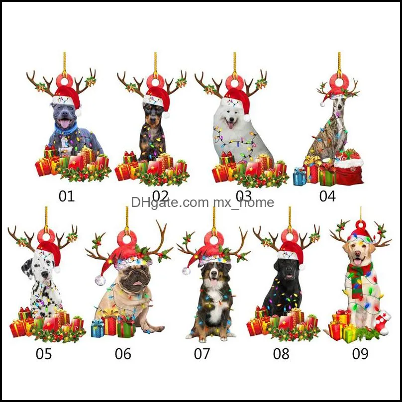 Christmas decorations 1Pc Wooden Hound Cute Button Hat Xmas Tree Ornaments Poison Diy Wood Chambers Party decoration 0916